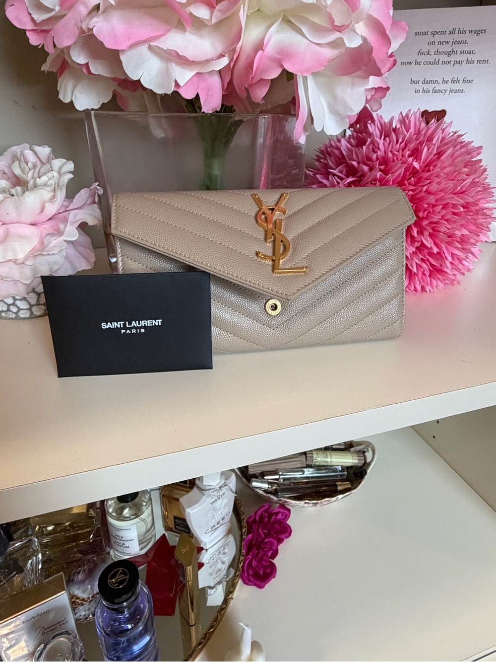 Saint Laurent Taupe/Beige Quilted Envelope Wallet